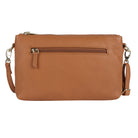 Back of the tan bag, showing the zip pocket