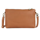 Tan cross body bag from the front, strap looped at either side