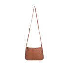 Oak woven cross body bag hanging at full length from its long strap
