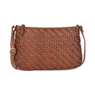 Oak woven cross body bag from the front, strap buckle on the left