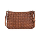 Oak woven cross body bag from the front, strap buckle on the right