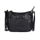 Black bag from the front, the strap buckled at either side