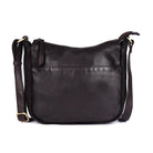 Brown bag from the front, the strap buckled at either side