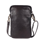 Back of the black phone bag in plain smooth leather