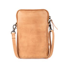 Back of the sand phone bag in plain smooth leather