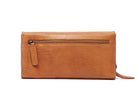 Back of the tan wallet, showing the zip pocket across it