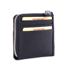 Black card wallet angled, card slots on the front and the zip round the corner