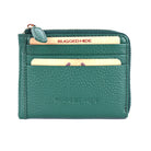 Green card wallet from the front, cards in the slots