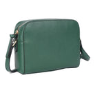 Green boxy cross body bag angled, showing its depth