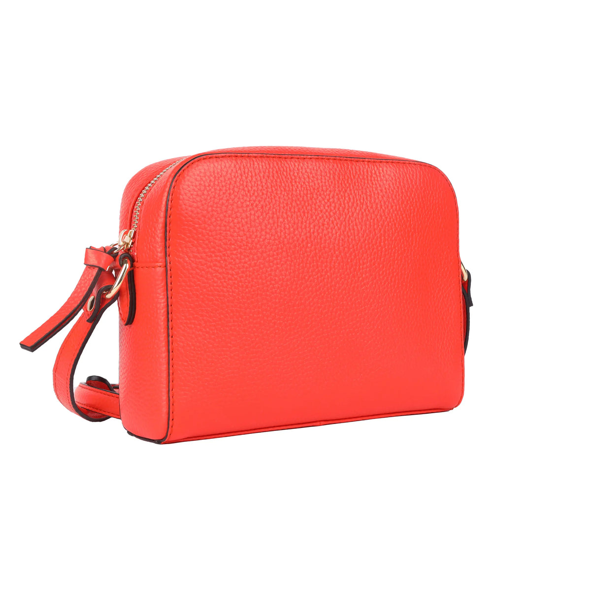 Mandarin red boxy cross body bag angled, showing its depth