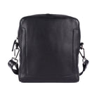 Black sling bag from the front, with the stitched panel on the front