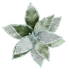 Green Slate velvet clip-on poinsettia with silver glitter edges and a beaded centre