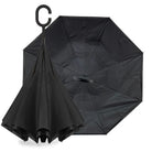 IOco reverse umbrella in Black & White Pinstripe, folded inward showing its self-standing shape