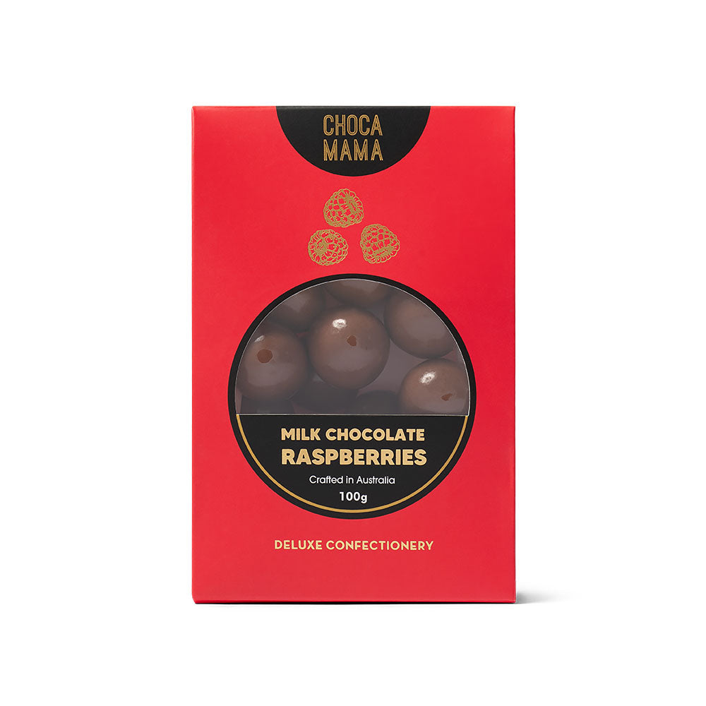 Chocamama milk chocolate raspberries 100 g box