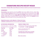 Back-of-box panel for Signature Recipe rocky road: ingredients, allergens and nutrition information