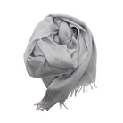 Beauty in Bamboo scarf in Silver, a pale grey, draped with fringing visible