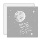 Square grey card with a full moon, white stars and the words let the moon remind you you're whole no matter what phase you're in, on a white envelope