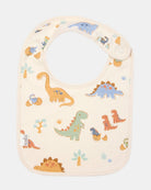 Toshi baby bib in cream cotton printed with dinosaurs in blue, green and rust