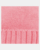 Close-up of the winter rose beanie's organic cotton knit and ribbed border
