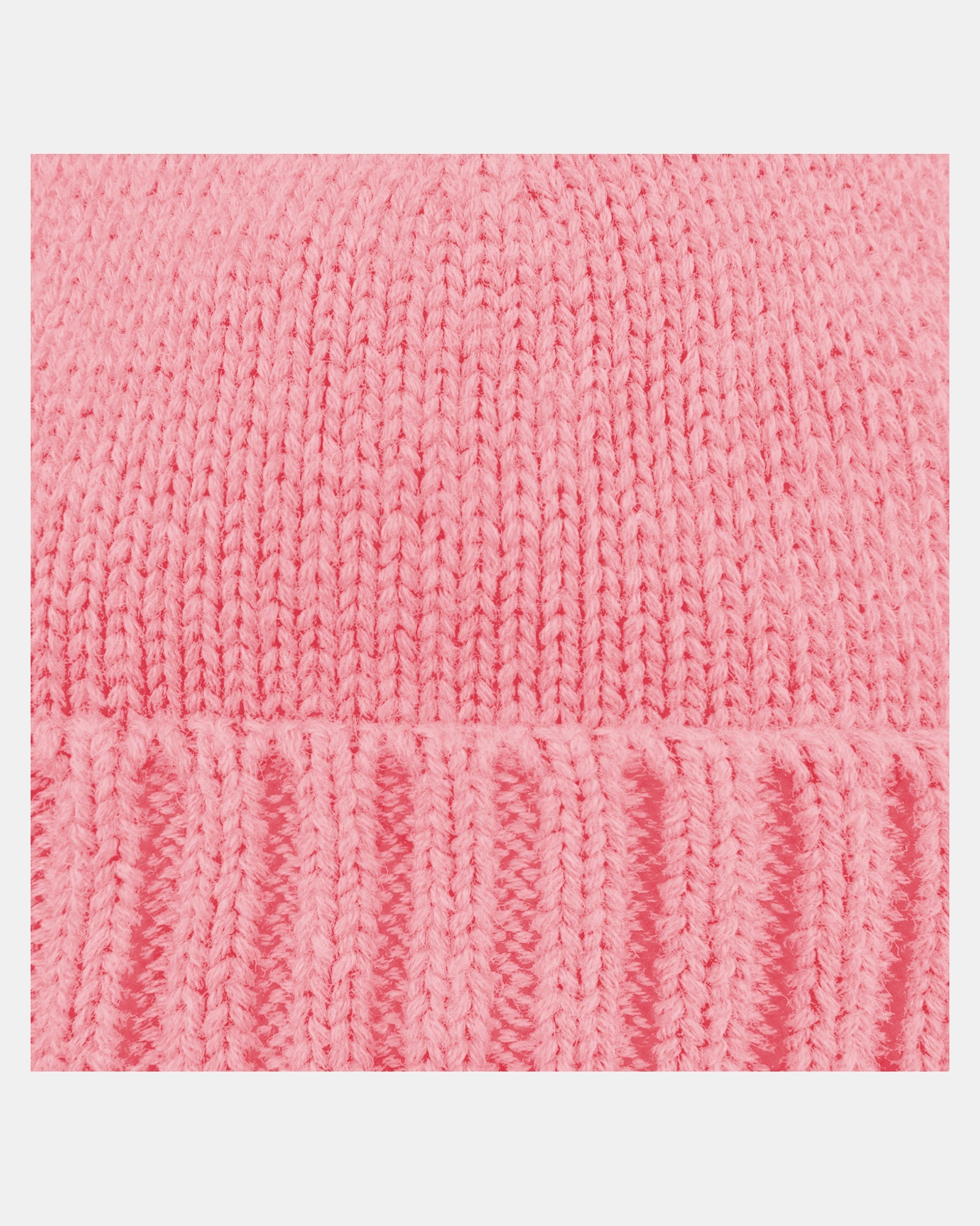 Close-up of the winter rose beanie's organic cotton knit and ribbed border