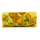 Velour glasses case printed with Van Gogh's Sunflowers, yellow heads on a yellow ground.