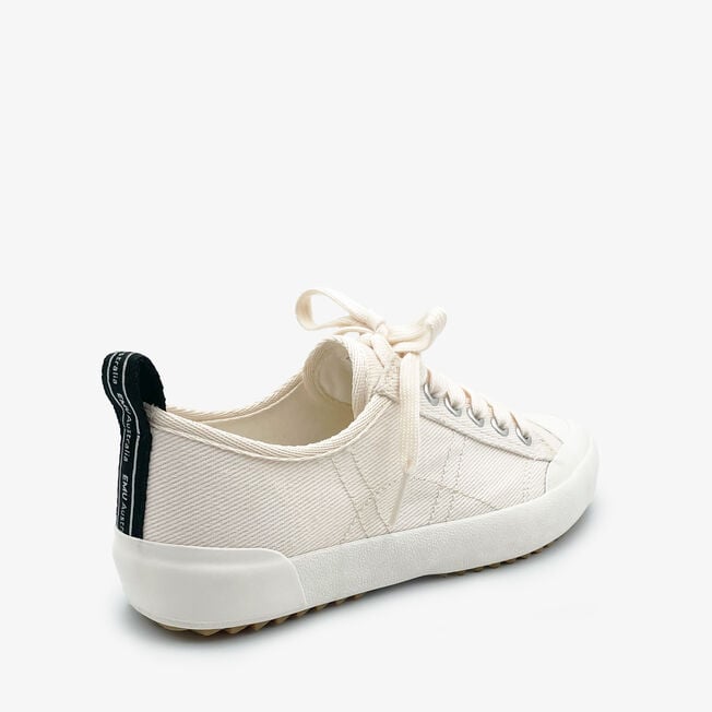 Natural cream Hosier sneaker from the back showing black heel pull tab