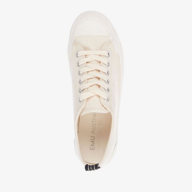 Top-down view of the natural cream Hosier sneaker with EMU Australia insole