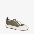 Dark olive Hosier sneaker, outer side view showing white laces