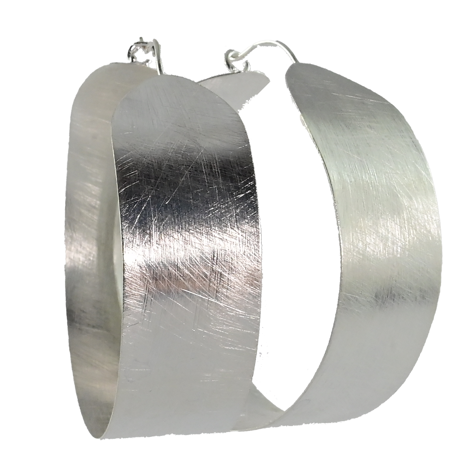 Silver Wash wide hoop earrings shown on black background