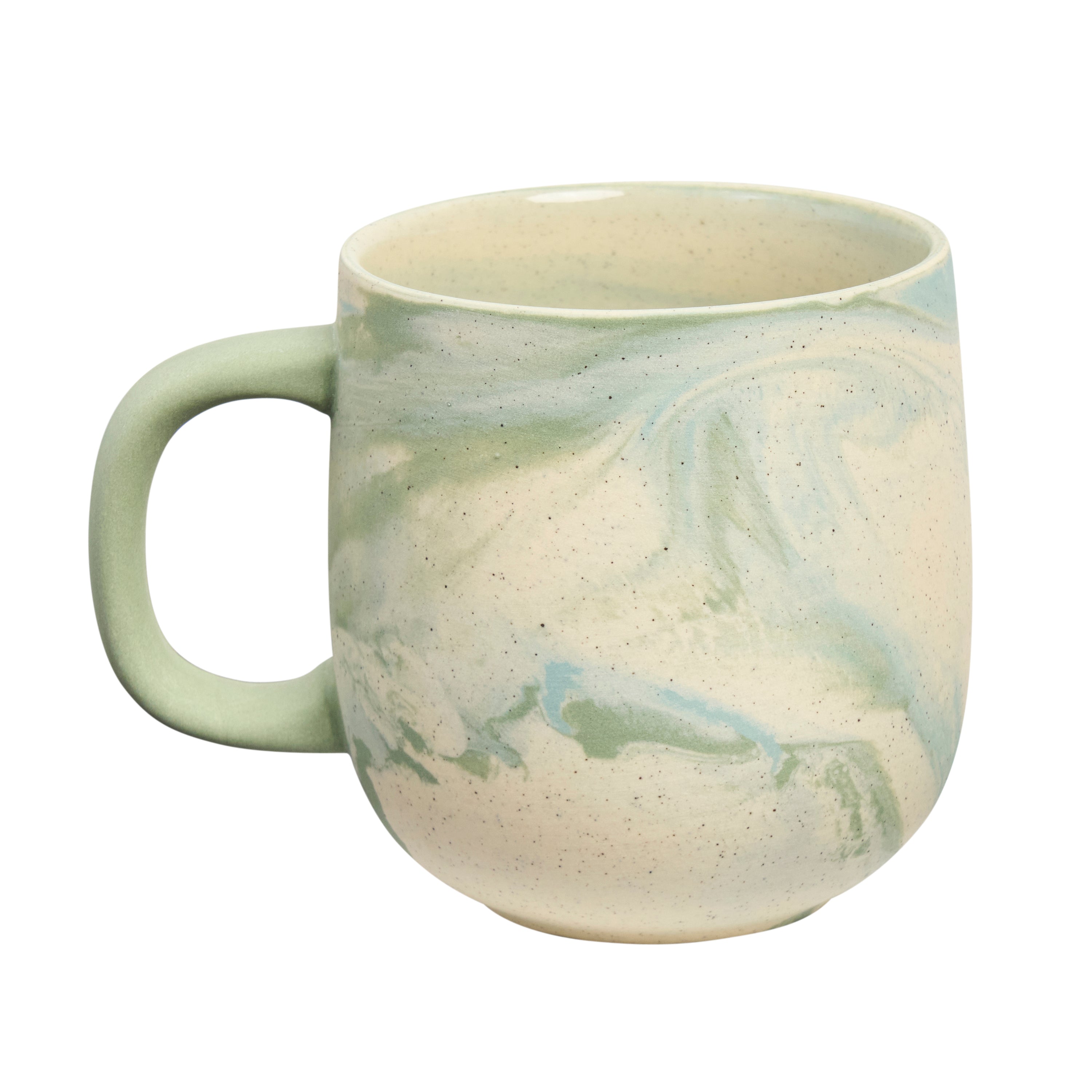 Jumble mug in Azure, second angle showing the marbled swirl, white background