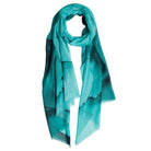 Aqua Mirage cotton modal scarf draped, turquoise shading to deep teal