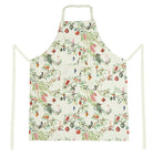 Australian Flora and Fauna apron with native flora, birds and baubles printed on cream, cream straps