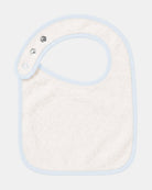 Back of the Big Mini bib showing its cream cotton towelling lining and press studs