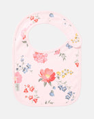 Toshi Arcadia Wild Garden baby bib in pale pink cotton printed with coral, pink and blue florals with butterflies