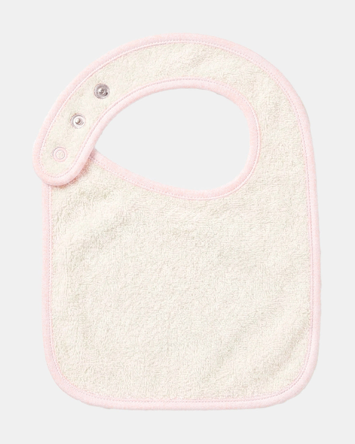 Back of the Wild Garden bib showing its cream cotton towelling lining and press studs
