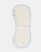 Reverse of the burp cloth showing the cream towelling panel and press studs