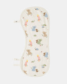 The burp cloth with its press-stud side tabs opened out
