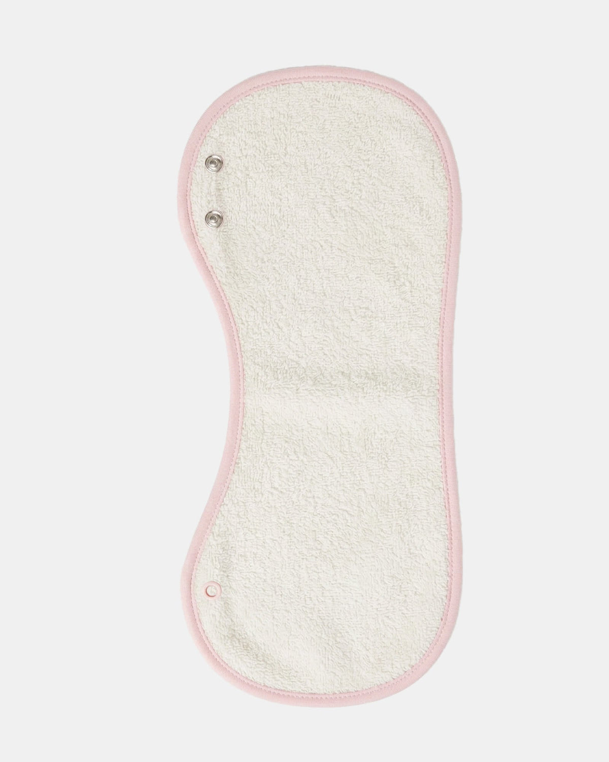 Reverse of the burp cloth showing the cream towelling panel edged in pink