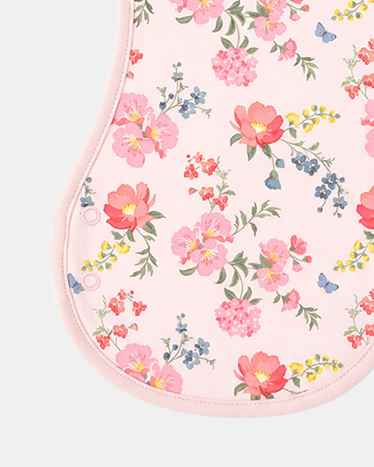 Close-up of the Wild Garden florals and pink edging