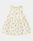 Back of the Pippa dress with two press studs at the neck and a yellow-trimmed hem