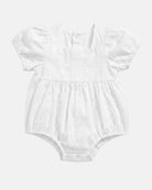 Toshi Florence romper in white embroidered cotton with puff sleeves and gathered legs