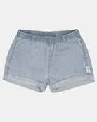 Toshi Indiana shorts in washed light blue denim with an elasticised waist and turned-up cuffs