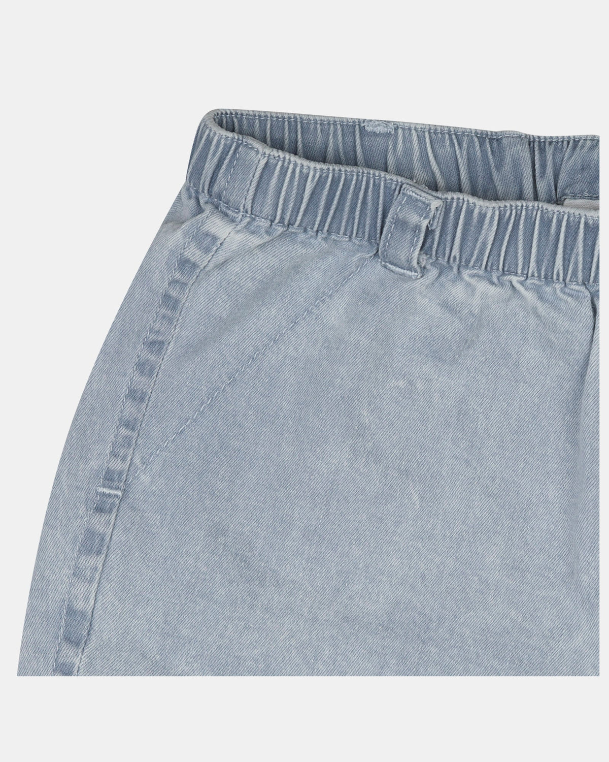 Close-up of the waistband, belt loop and slanted pocket on the Indiana shorts