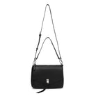 The black bag with both straps attached, the shoulder strap and the longer cross body strap.