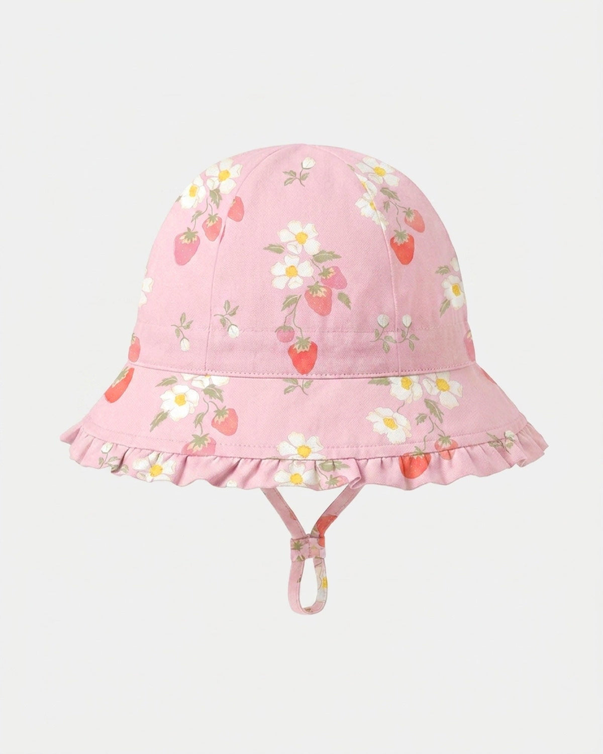 Front view of the pink Strawberry Fields bell sunhat
