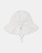 Toshi Florence bell sunhat in white embroidered cotton with a scalloped brim and chin strap