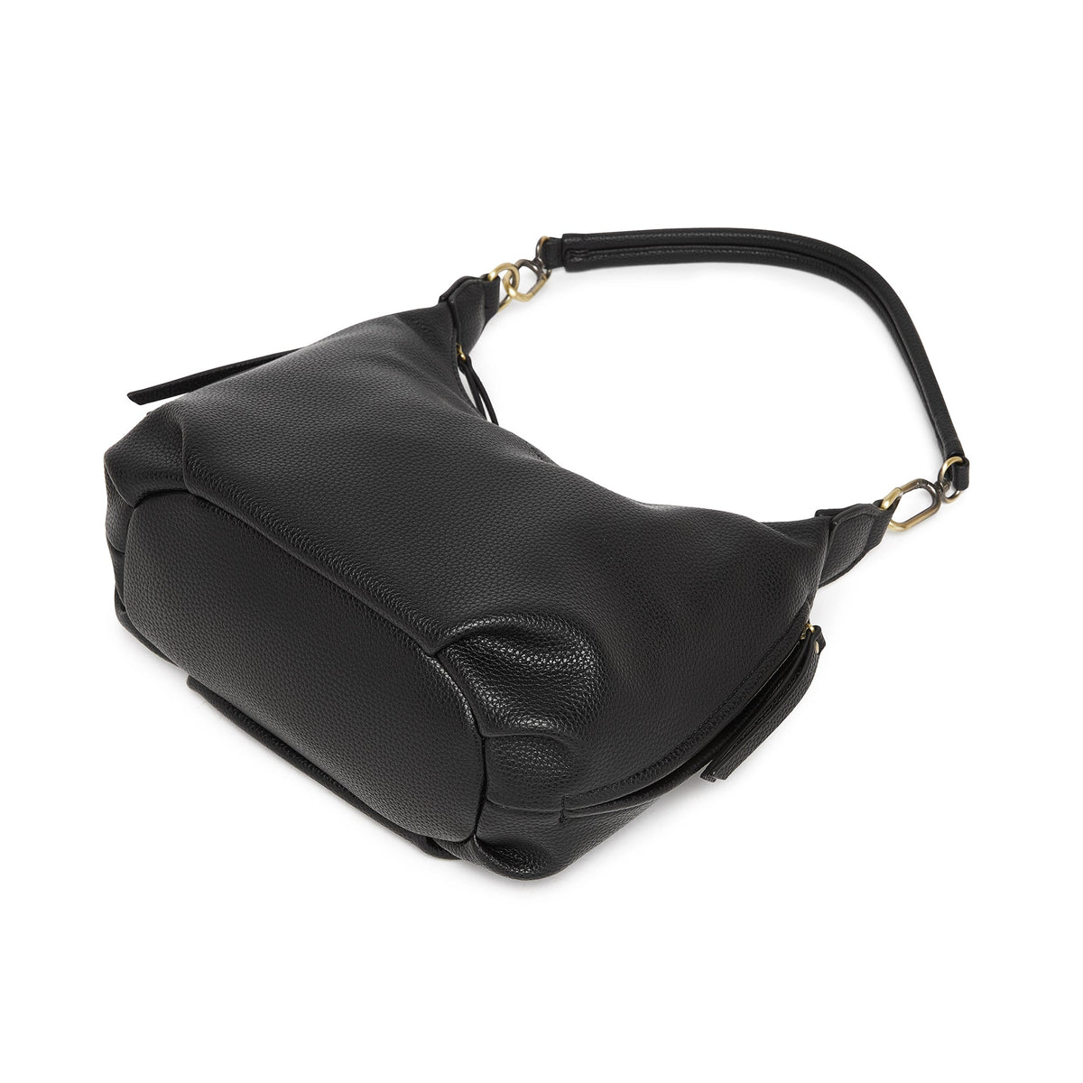 The black bag lying on its side to show the base.