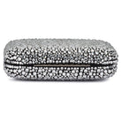 Back of the crystal clutch with a slim silver hinge along the seam