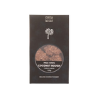 Black milk chocolate coconut rough box with a white palm tree, front view
