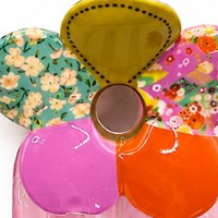 Swatch: Bright Pink patchwork flower claw clip